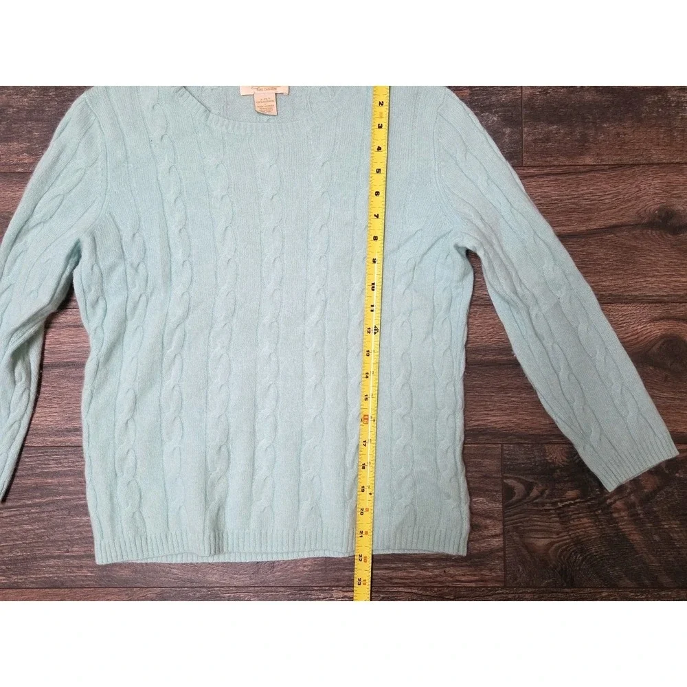 Peck And Peck Pure Cashmere 2 Ply‎ Womens L Light Blue/Aqua Cable Sweater Vntg